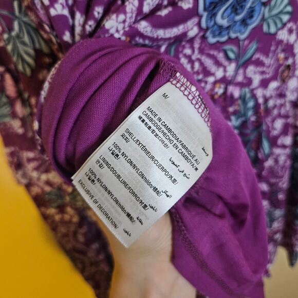 Style & Co Boho Purple Floral Flower Tunic Top 100% Nylon Size Medium M - Picture 7 of 10